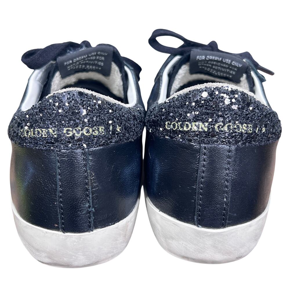 Golden Goose Superstar Black Leather Glitter Heel Sneakers Size 37 US 7 - Picture 8 of 12
